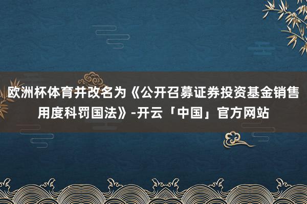 欧洲杯体育并改名为《公开召募证券投资基金销售用度科罚国法》-开云「中国」官方网站